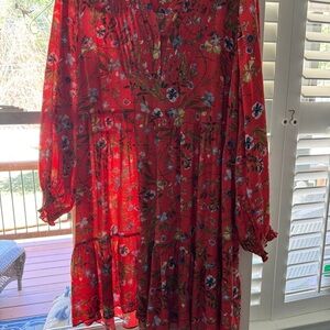 Terra & Sky Red Floral Long Sleeve Dress